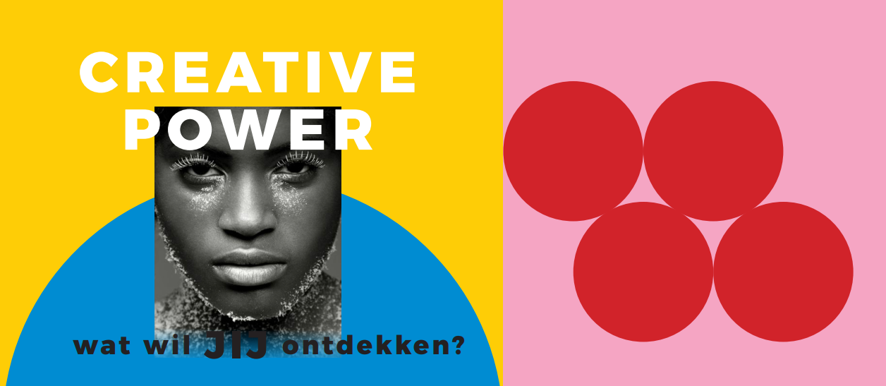 Foto van logo van Creative power met roze blauw en geel