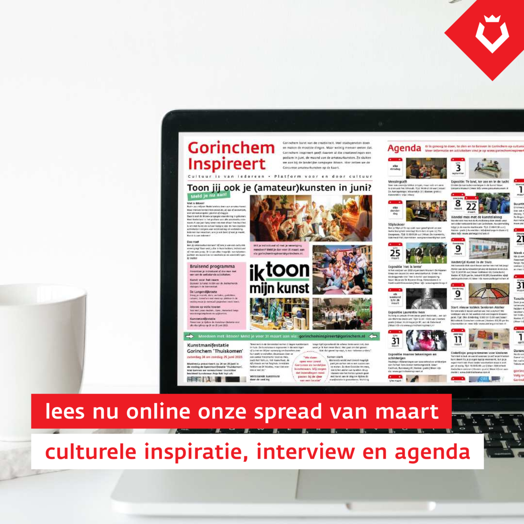 afbeelding van laptop met daarop de spread van Gorinchem Inspireert van maart 2023