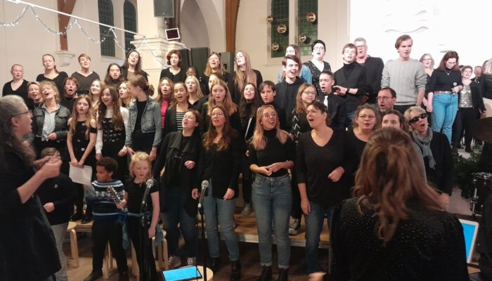 Volwassenen aan het zingen in de kerk.